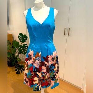Blue Sleeveless V-Neck Fit and Flare Midi Dress